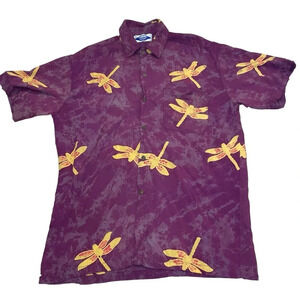 Island surf and sand men’s Hawaiian shirt dragonfly print purple XXL